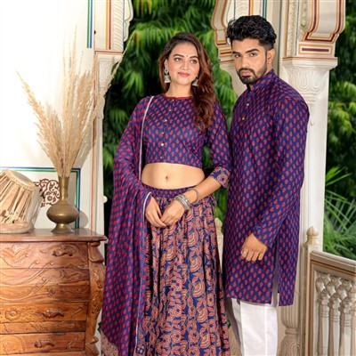 Handcrafted Navy Blue Paisley Chaniya Choli & Kurta Payzama Set