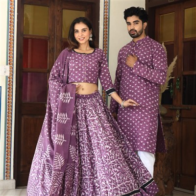 Floral Vine Hand Block Printed Ethnic Attire Set