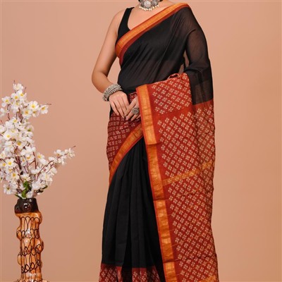 Rust Red Floral Bliss Maheshwari Silk Saree