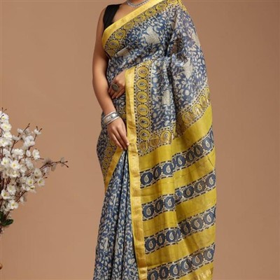 Elegant Paisley Bliss Silk Saree in Blue and Yellow