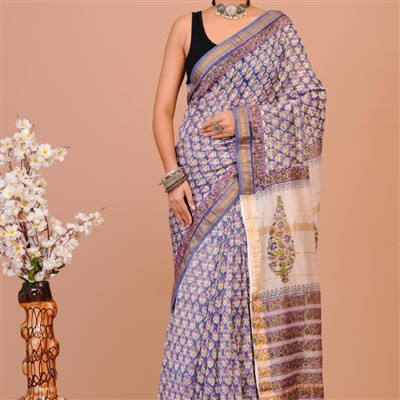 Purple Blossom Silk Saree with Cream Pallu