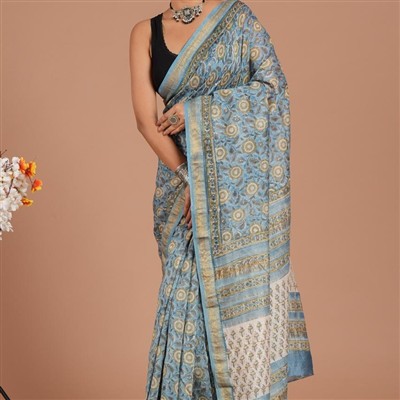 Maheshwari Silk Saree with Golden Floral Elegance