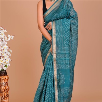 Maheshwari Silk Blue Floral Border Saree