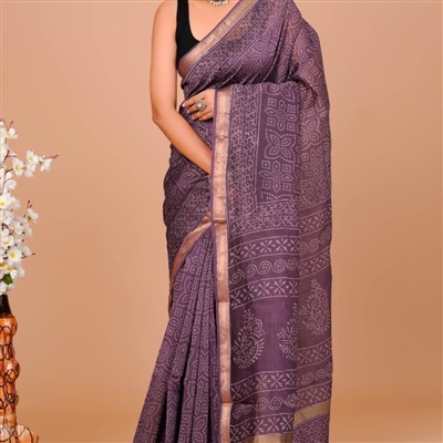 Golden Border Plum Maheshwari Silk Saree