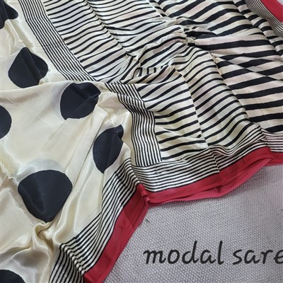 Crimson Polka Vista Modal Silk Saree with Red Stripes