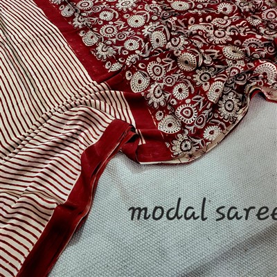 Crimson Blossom Festive Modal Silk Saree with Intricate Floral Patterns