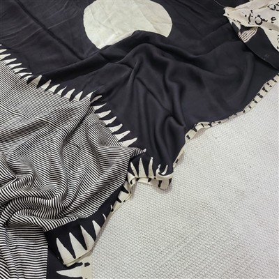 Monochrome Artistry Modal Silk Saree with Off-White Patterns