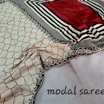 Crimson Blossom Modal Silk Saree with Intricate Vine Patterns