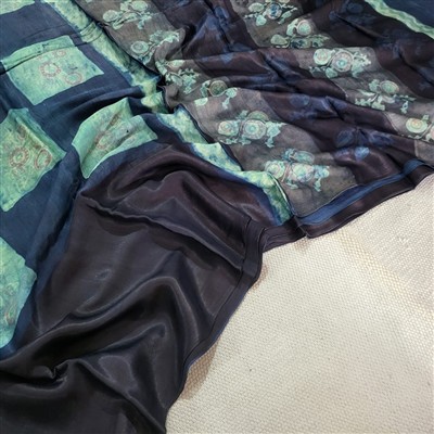 Deep Blue Floral Geometry Modal Silk Saree with Ethereal Elegance