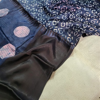 Indigo Geometric Charm Modal Silk Saree with Artisan Crafted Elegance