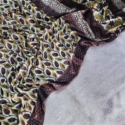 Golden Sunburst Block Print Modal Silk Saree