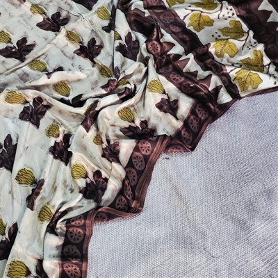 Mustard Leaf Dance Modal Silk Saree with Brown Border