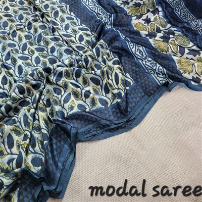 Azure Blossom Floral Modal Silk Saree - Ethereal Blue Elegance