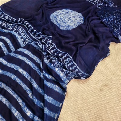 Indigo Dreamland Floral Modal Silk Saree with Crinkled Texture