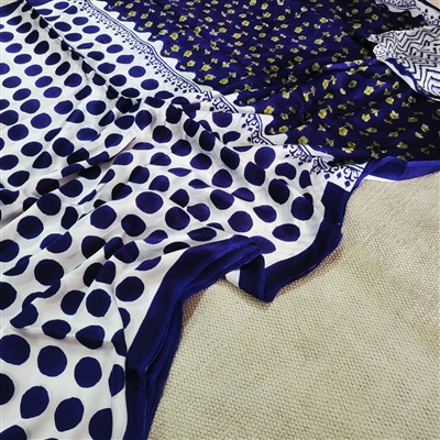 Navy Blossom Dotted Modal Silk Saree for Timeless Elegance