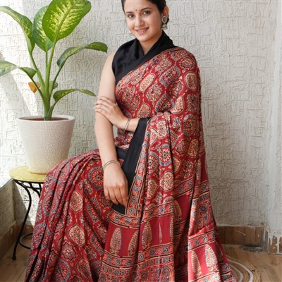 Crimson Blossom Silk Harmony Saree