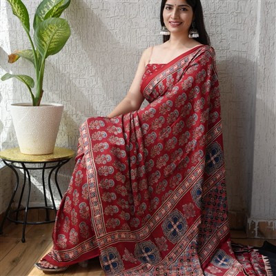 Crimson Midnight Blossom Modal Silk Saree with Ethereal Floral Motifs
