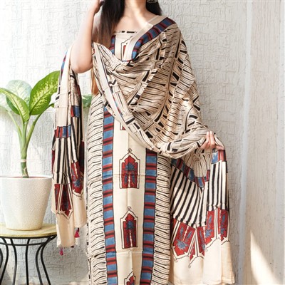 Indigo Floral Ajrakh Modal Suit Set with Tassel Detailing