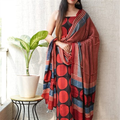 Crimson Geometric Ajrakh Modal Suit Set