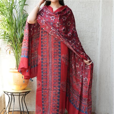 Indigo Floral Ajrakh Print Modal Suit Ensemble