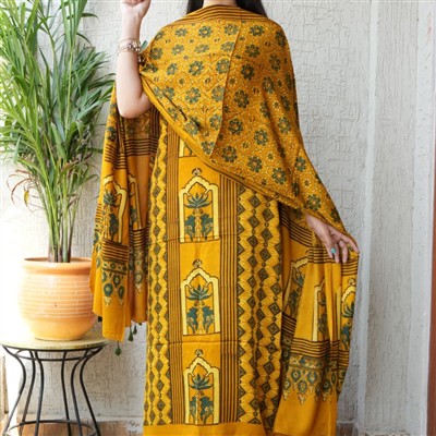 Saffron Ajrakh Bloom Modal Suit Ensemble