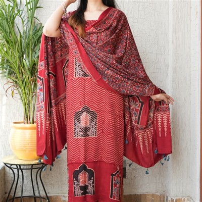 Crimson Blossom Ajrakh Modal Suit Set