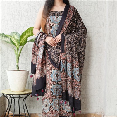 Azure Blossom Handcrafted Ajrakh Print Modal Suit Set