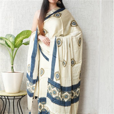 Indigo Dream Ajrakh Print Silk Saree