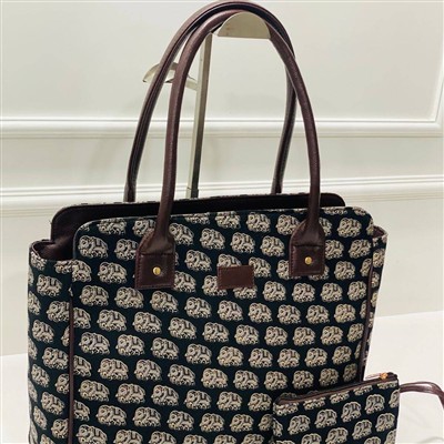 Ebony Elephant Parade Handblock Nylon Bag Set