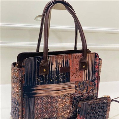 Crimson Patchwork Bliss Nylon Handbag with Matching Pouch