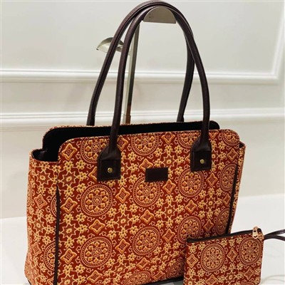 Crimson Geometric Blossom Nylon Handbag Set