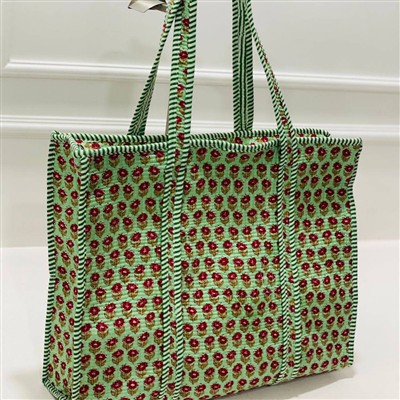 Mint Blossom Quilted Floral Handbag in Soft Cotton