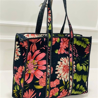 Blush Pink Floral Garden Quilted Cotton Tote Bag