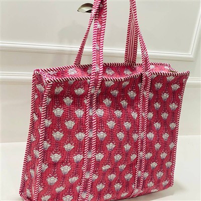 Blush Pink Floral Quilted Cotton Tote Bag