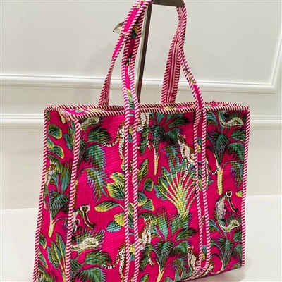 Pink Jungle Paradise Quilted Cotton Tote Bag