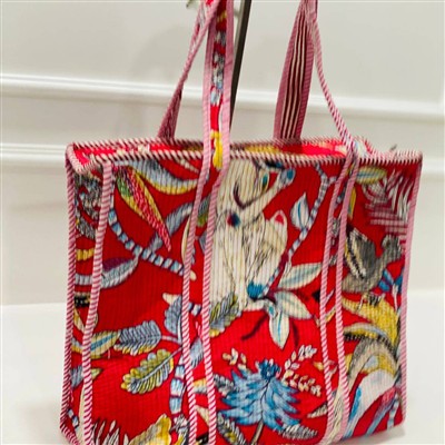 Rustic Red Blossom Quilted Cotton Tote Bag