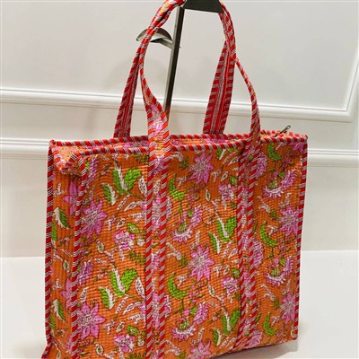Saffron Floral Harmony Quilted Cotton Tote Bag