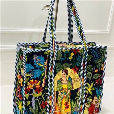 Indigo Garden Quilted Cotton Tote Bag in Vibrant Hues