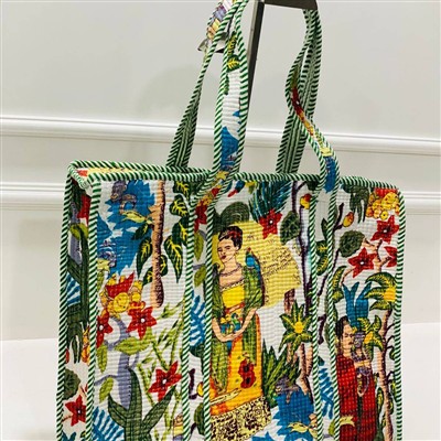 Sunset Shades Quilted Cotton Tote Bag with Floral Motifs