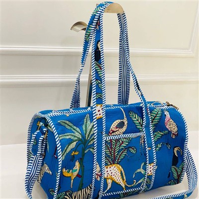 Indigo Jungle Adventure Quilted Cotton Duffle Bag