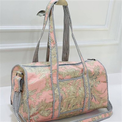 Blush Floral Quilted Cotton Duffle Bag for Weekend Escapes