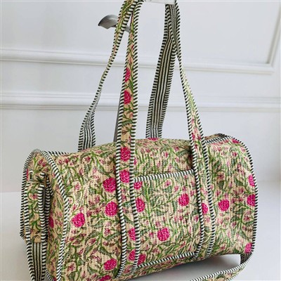 Pink Blossom Floral Quilted Cotton Duffle Bag
