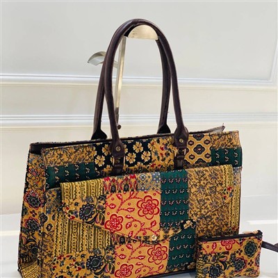 Mustard Patchwork Geometric Tote Bag & Coin Pouch Set - Quilted Cotton Craft