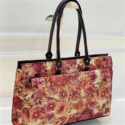 Magenta Blossom Canvas Tote Bag with Laptop Partition