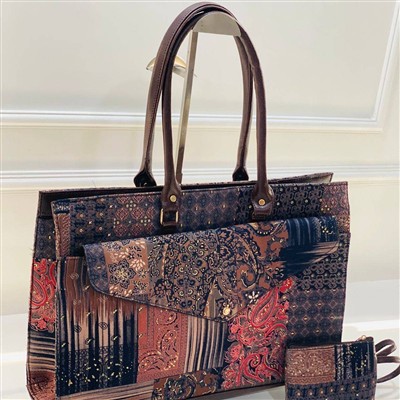 Earth Tone Patchwork Fabric Tote & Coin Pouch Set