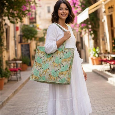 Emerald Cheetah Jungle Woven Tote Bag