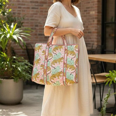 Sunset Leopard Woven Cotton Tote Bag for Stylish Statements