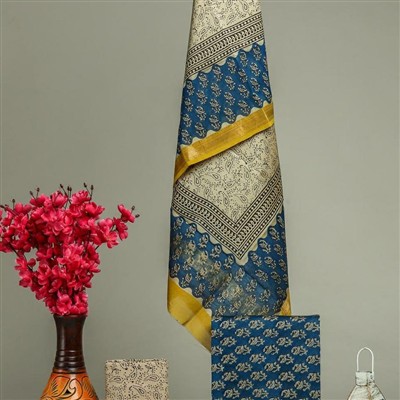 Indigo Lore Floral Maheshwari Silk Ensemble