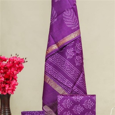 Lavender Leaf Dance Maheswari Silk Ensemble