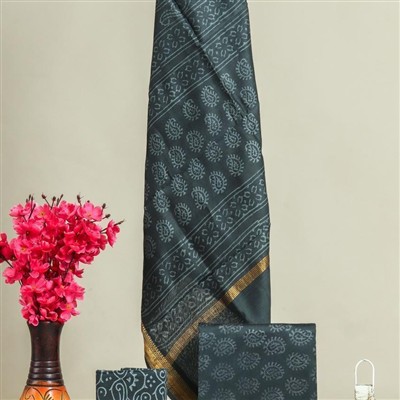 Slate Symphony Paisley Silk Ensemble for Maheshwari Silk Suits